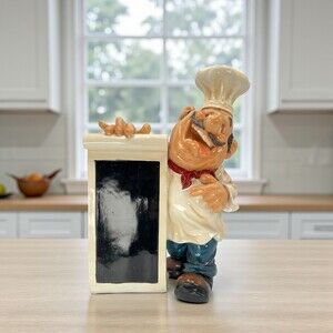 Silly Happy Chef Caricature Figurine with Blackboard Menu Tongue Large 16"